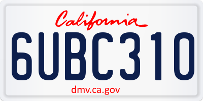 CA license plate 6UBC310