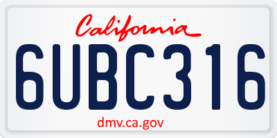 CA license plate 6UBC316