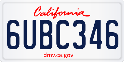CA license plate 6UBC346