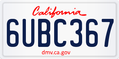 CA license plate 6UBC367
