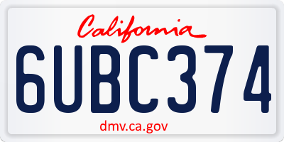 CA license plate 6UBC374