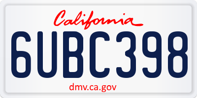 CA license plate 6UBC398