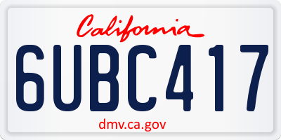 CA license plate 6UBC417