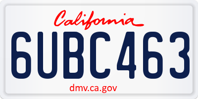 CA license plate 6UBC463