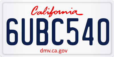 CA license plate 6UBC540