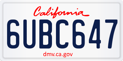 CA license plate 6UBC647