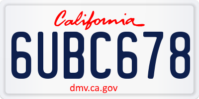 CA license plate 6UBC678