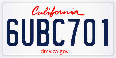 CA license plate 6UBC701