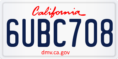 CA license plate 6UBC708