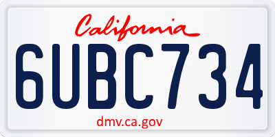 CA license plate 6UBC734