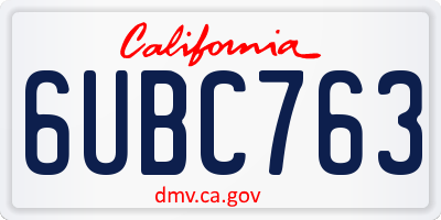 CA license plate 6UBC763