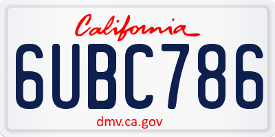 CA license plate 6UBC786