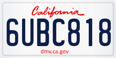 CA license plate 6UBC818