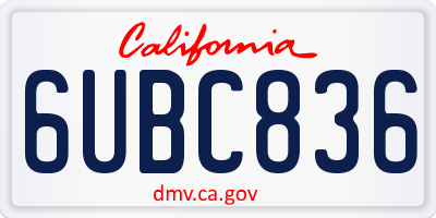 CA license plate 6UBC836