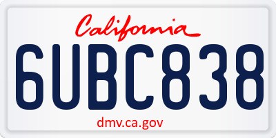 CA license plate 6UBC838