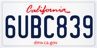 CA license plate 6UBC839