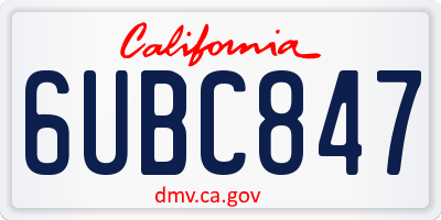 CA license plate 6UBC847
