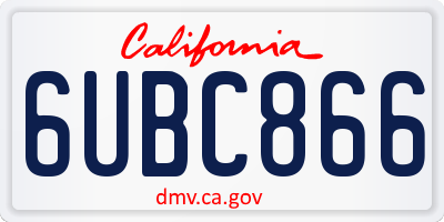 CA license plate 6UBC866