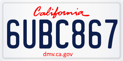 CA license plate 6UBC867