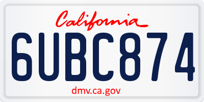CA license plate 6UBC874