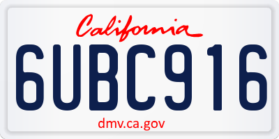 CA license plate 6UBC916