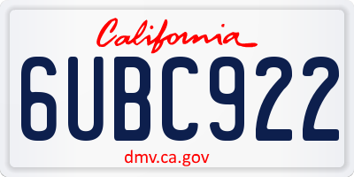 CA license plate 6UBC922