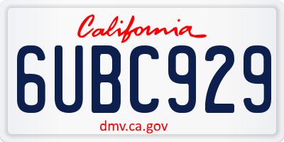 CA license plate 6UBC929