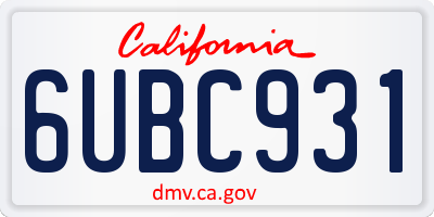 CA license plate 6UBC931