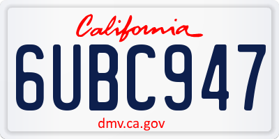 CA license plate 6UBC947