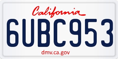 CA license plate 6UBC953