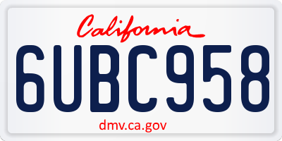CA license plate 6UBC958