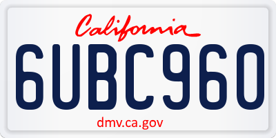 CA license plate 6UBC960
