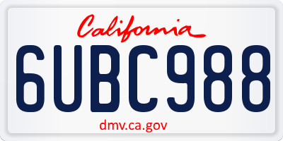 CA license plate 6UBC988