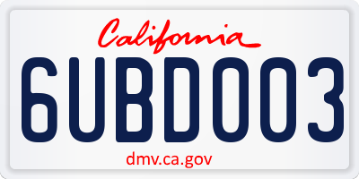 CA license plate 6UBD003