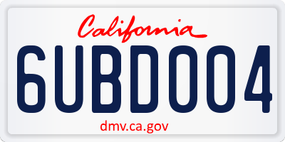 CA license plate 6UBD004