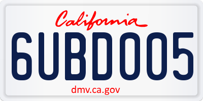 CA license plate 6UBD005