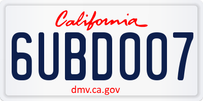 CA license plate 6UBD007