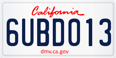 CA license plate 6UBD013