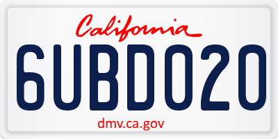 CA license plate 6UBD020