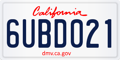 CA license plate 6UBD021