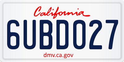 CA license plate 6UBD027