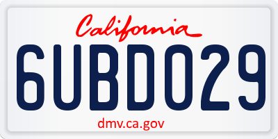 CA license plate 6UBD029
