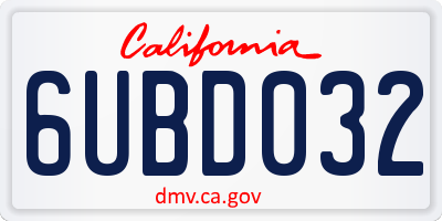 CA license plate 6UBD032