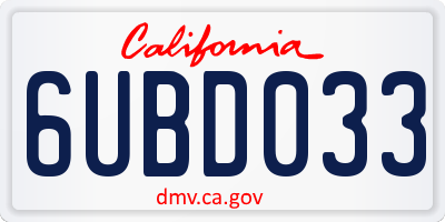 CA license plate 6UBD033