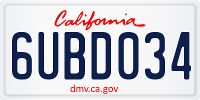 CA license plate 6UBD034