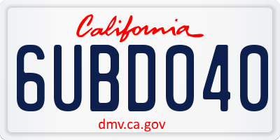 CA license plate 6UBD040
