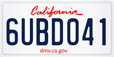 CA license plate 6UBD041