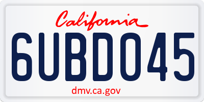 CA license plate 6UBD045