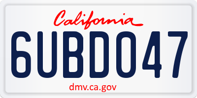CA license plate 6UBD047