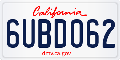 CA license plate 6UBD062